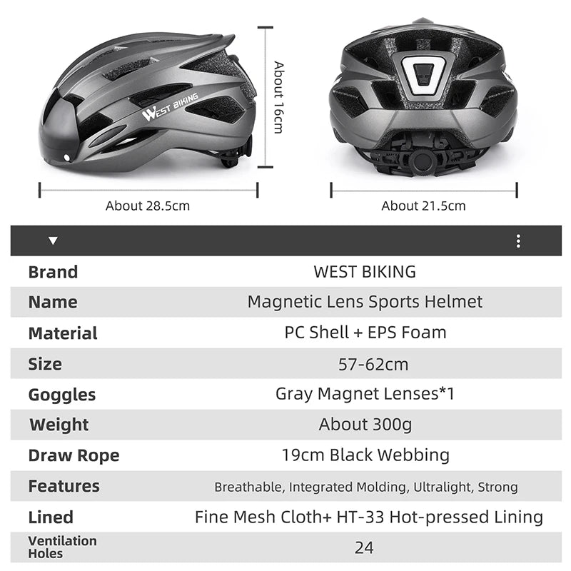 WEST BIKING YP0708100 Magnetic Lens Sports Helmet - Enterprise Express