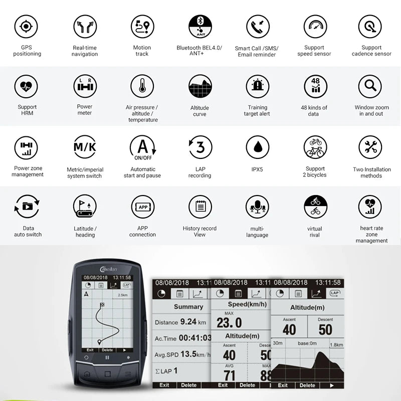 Meilan M1 Bike Computer GPS 2.6 Inch Screen - Enterprise Express