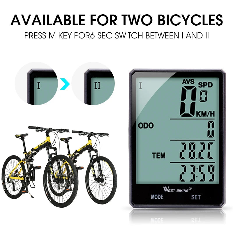 West Biking Bike Computer Wireless/Wired LCD Digital Bike Speedometer Odometer - Enterprise Express